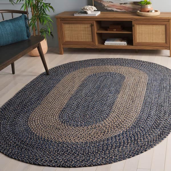 Braided 5 ft. x 8 ft. Natural/Blue Two-Toned Solid Oval Area Rug