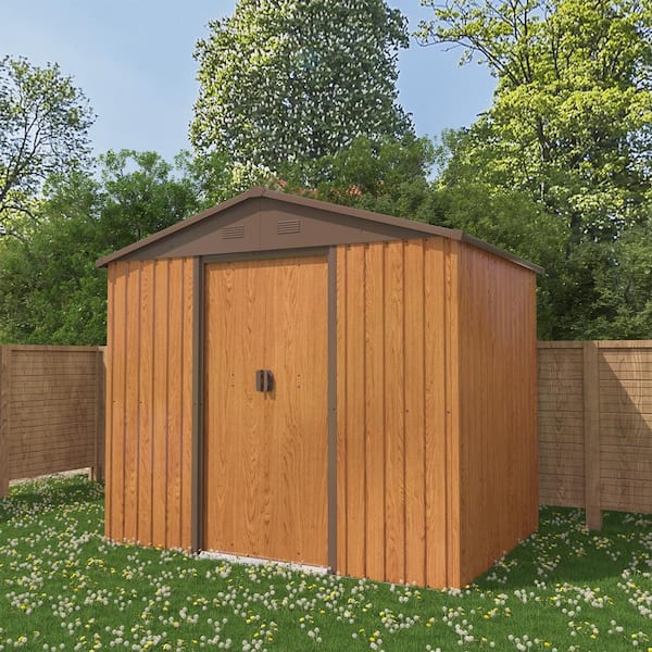 8 ft. W x 6 ft. D Light Brown Galvanized Steel Storage Shed with Double Door (48 sq. ft.)