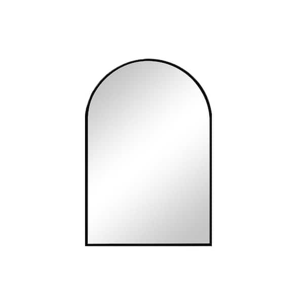 26 in. W x 38 in. H Arched Framed Wall Bathroom Vanity Mirror in Black with Metal Frame
