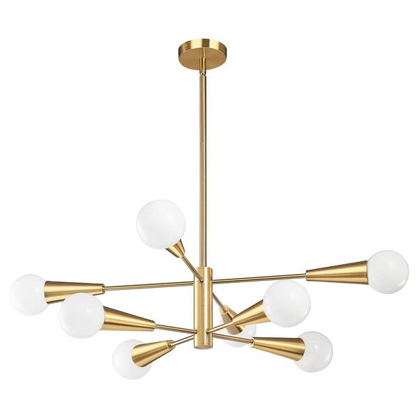 KAISITE 8-Light Gold Sputnik Chandelier Height Adjustable Industrial Pendant Lighting for Kitchen Island Dining Room