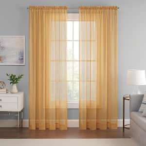 Emina Gold Solid Polyester 52 in. W x 84 in. L Sheer Rod Pocket Curtain