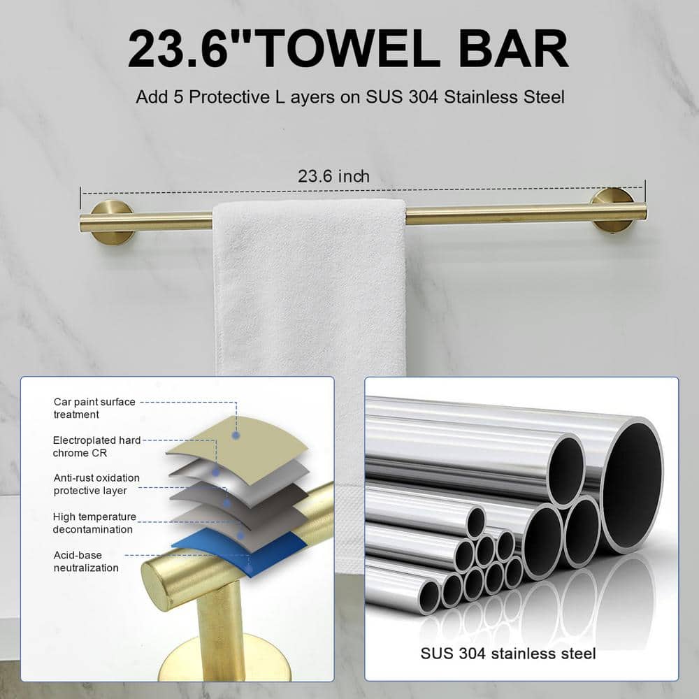 Brushed Gold 5-Piece Stainless Steel Bathroom Hardware Set