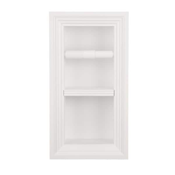 Belvedere Recessed Solid Wood Double Toilet Paper Holder in White Enamel with Melbourne Frame