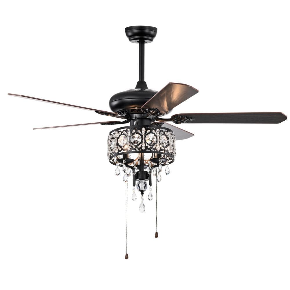 HTH glitter setup（BLACK） Jushua 52 in. Indoor Black Crystal Shade Ceiling Fan Lamp