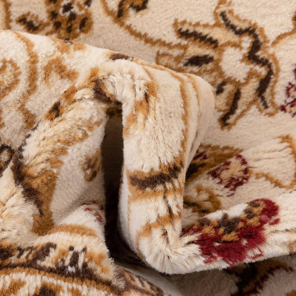 Ivory and Beige Oriental Synthetic Runner Rug