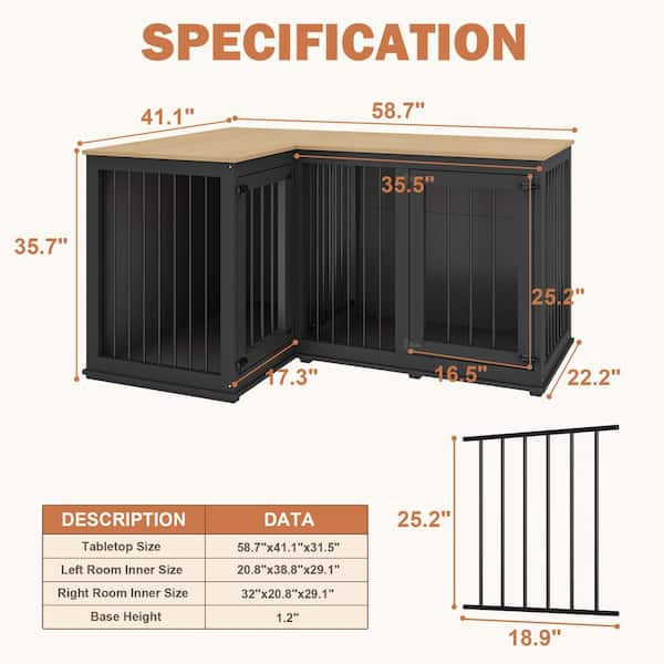 【関税込み】Mainline:RUS/Fr.CA/DE グレー Kit フーディ FUFU&GAGA Wooden Dog Crate Furniture for 2 Dogs, Large