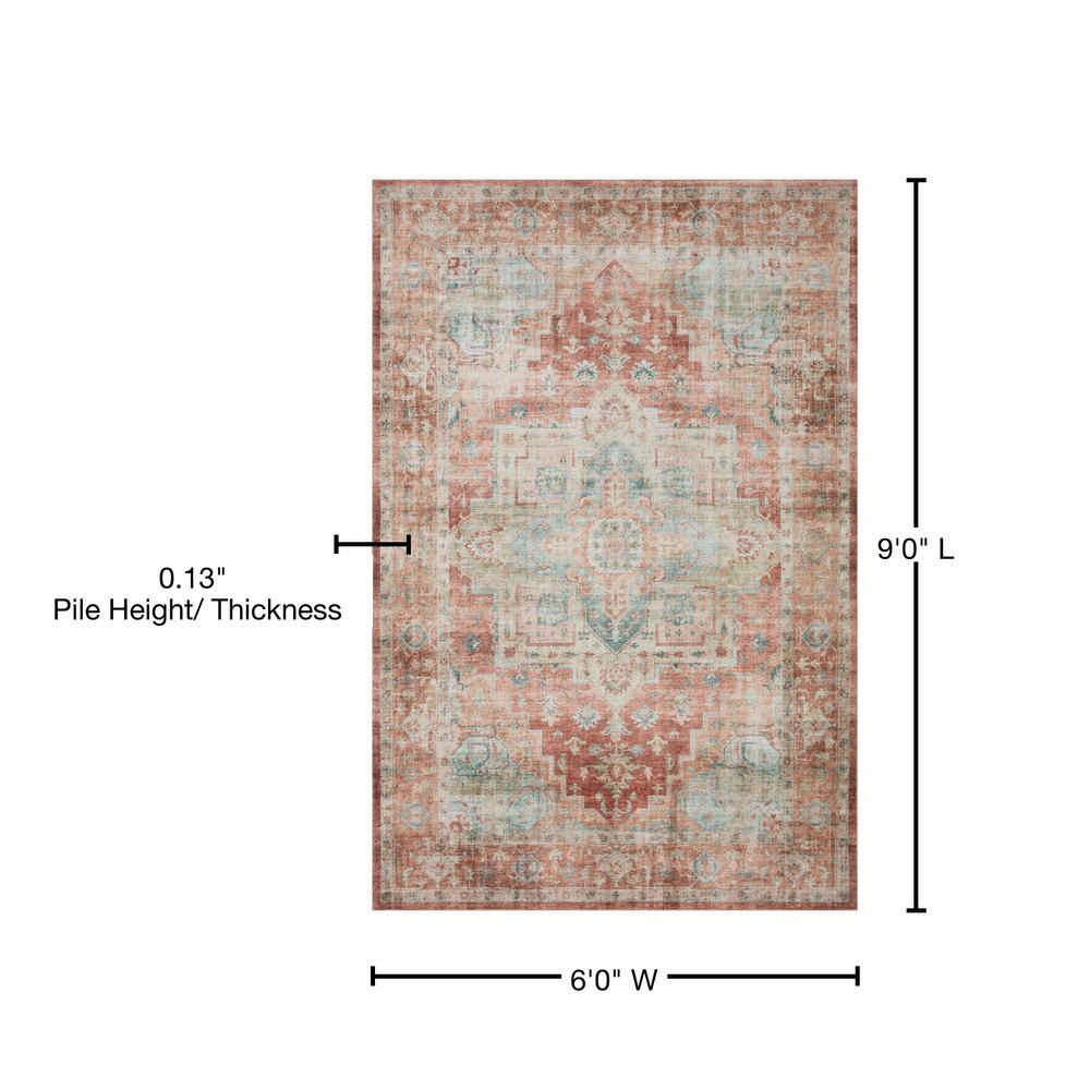 Handmade Medallion 6' x 9' Rectangular Rug in Red with Stain-Resistant Synthetic