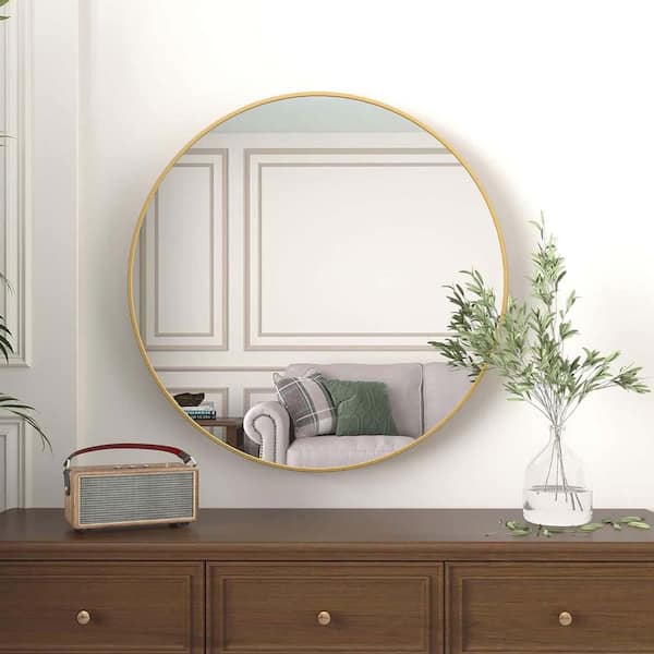 TENGYA LLC Gold 32 in. W x 32 in. H Round Modern Mirror Wall Decor for Bathroom, Bedroom, Living Room, Cloakroom, Entryway