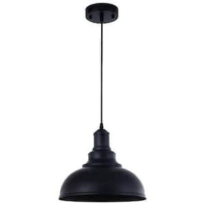 11.81 in. 1-Light Black Dome Pendant Lighting with Metal Shaded