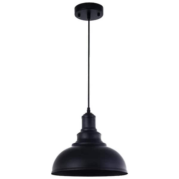 YANSUN 11.81 in. 1-Light Black Dome Pendant Lighting with Metal Shaded