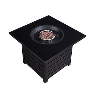 Black 32 in. 40,000 BTU Square Steel Propane Outdoor Fire Pit Table with Tile Tabletop