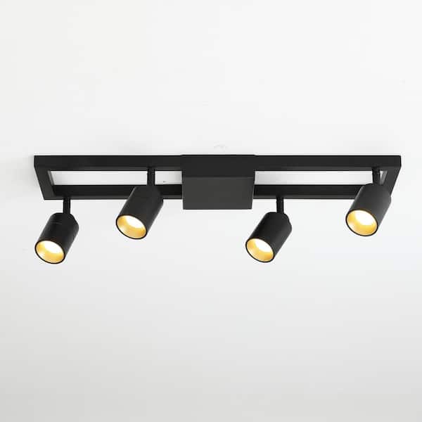Shura Black 4-Light Square Ceiling Light with Rotatable Heads, Integrated LED Bulbs, Fixed Track, 3000K, 1820 Lmn