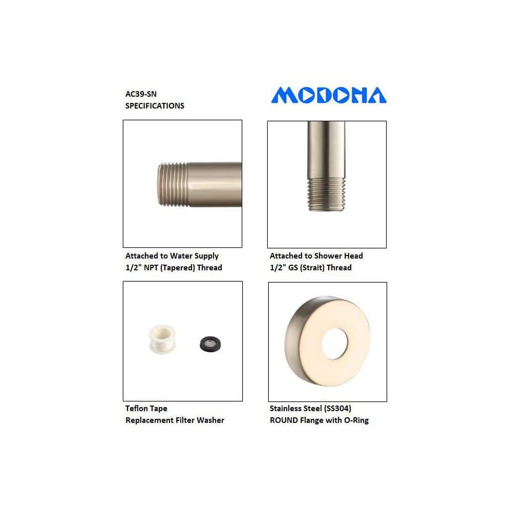 17'' Satin Nickel Adjustable Wall Mounted Shower Arm