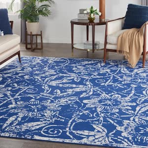 Whimsicle Navy 9 ft. x 12 ft. Floral Contemporary Area Rug