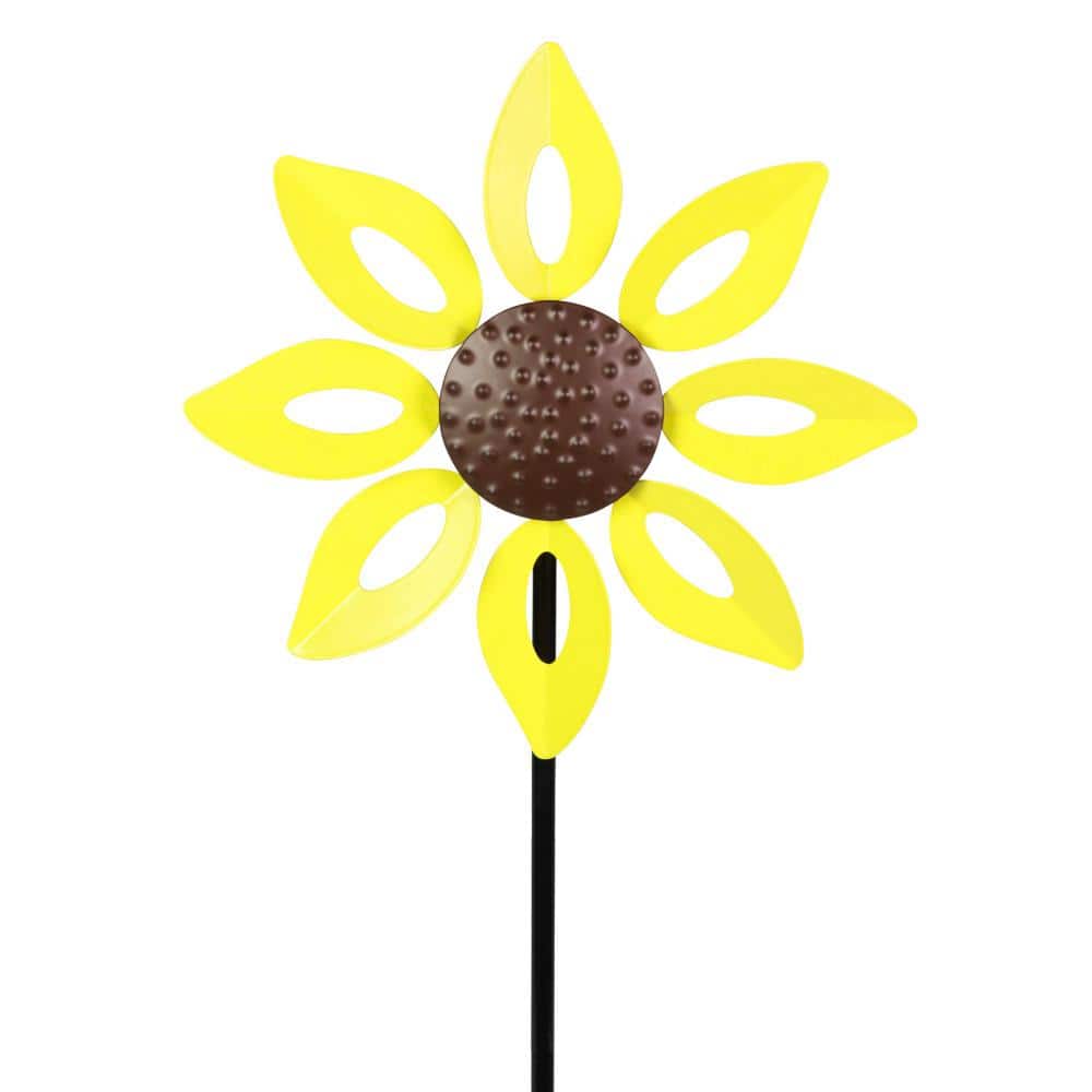 Exhart 9 in. Kinetic Open Petal Sunflower 2.17 ft. Yellow Metal
