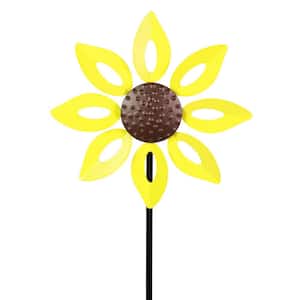 9 in. Kinetic Open Petal Sunflower 2.17 ft. Yellow Metal Garden Stake