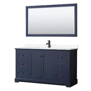 Avery 60 in. W x 22 in. D x 35 in. H Single Bath Vanity in Dark Blue with White Cultured Marble Top and 58 in. Mirror