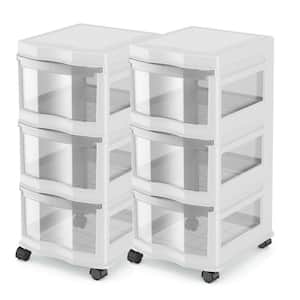 Classic 3 Shelf Storage Organizer Plastic Drawers, White (2-Pack)