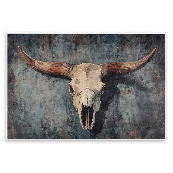 Antique Distressed Cow Skull by Nina Blue 1 Piece Unframed Animal Graphic Art Print 10 in. x 15 in.