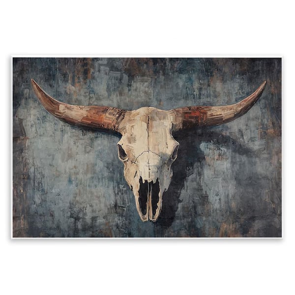 Antique Distressed Cow Skull by Nina Blue 1 Piece Unframed Animal Graphic Art Print 13 in. x 19 in.