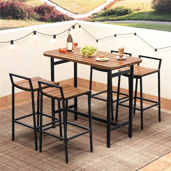 Costway 5-Piece Wood Rectangle 40 in Outdoor Bistro Set HCST01310