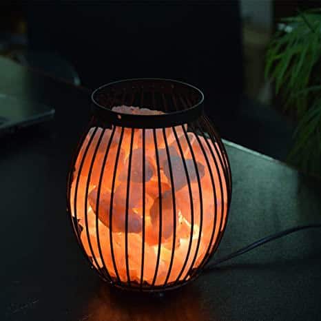 8.3 in. 8 lbs. Chunks-Pink Oval Style Basket Salt Lamp Night Light Pink Salt Black