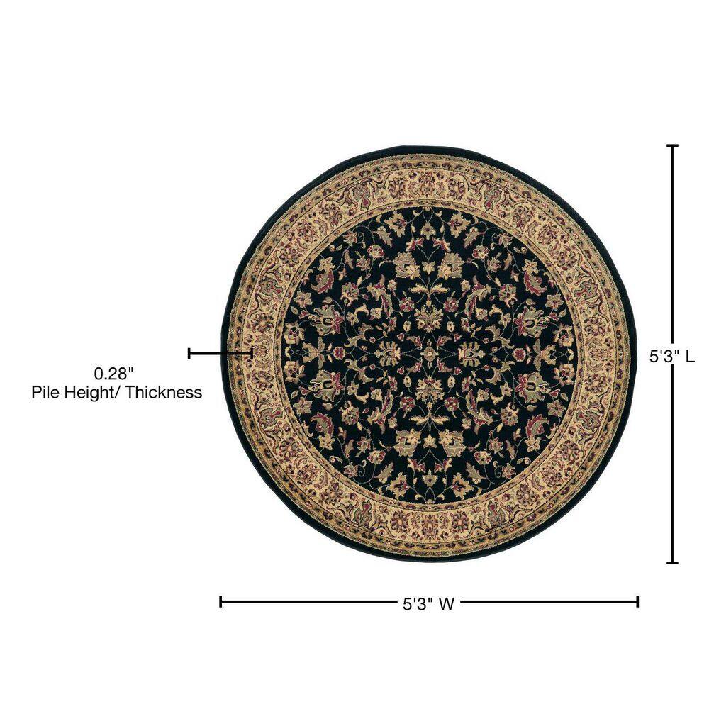 Castello 5'3" Round Black Synthetic Easy Care Rug