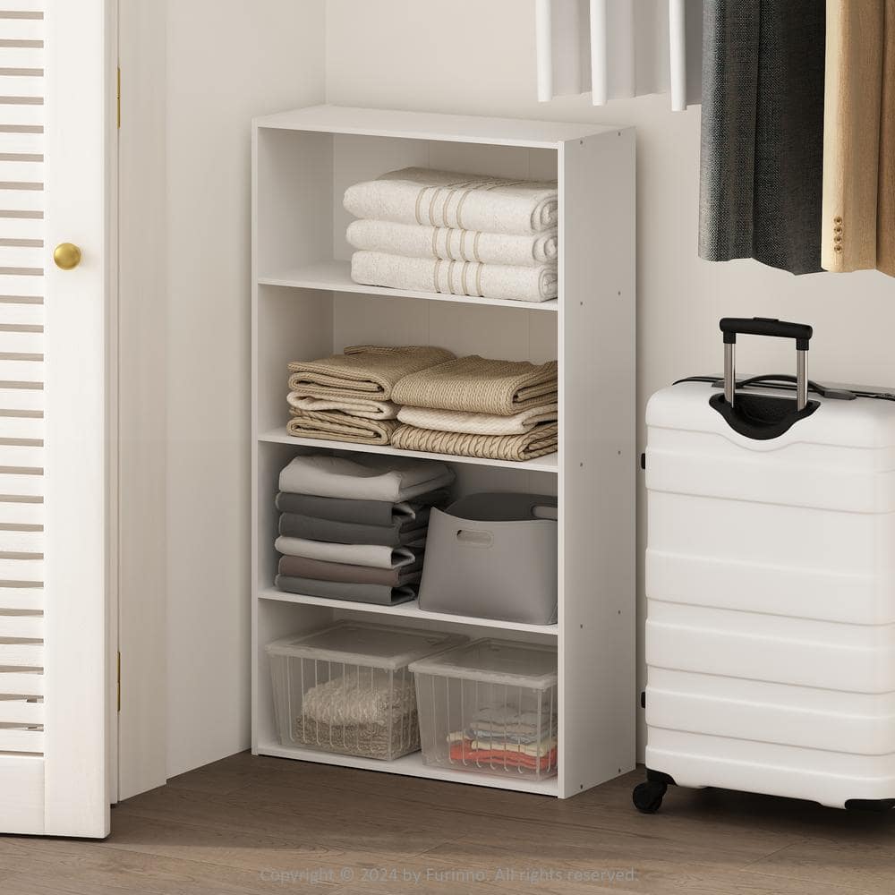 White Engineered Wood 4-Tier Freestanding Shelf