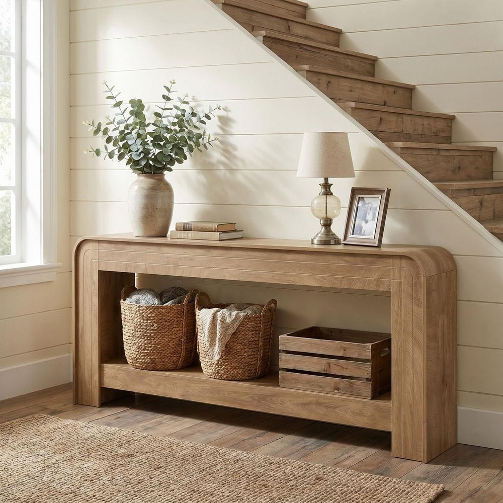 Turrella 78.7 in. Brown 2-Tier Rectangle Wood Console Table Entryway Table Long Sofa Table Behind Couch with Storage