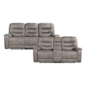 Millington 87 in. W. Pillow Top Arm Microfiber Rectangle 2-Piece Manual Reclining Sofa Set in. Grayish Brown