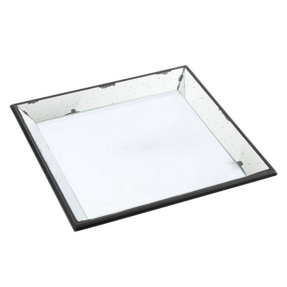 Inez 20 Inch Black Glass Mirrored Decorative Tray