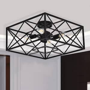 16.9 in. 4-Light Black Industrial Farmhouse Semi-Flush Mount Rectangle Ceiling Light