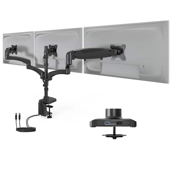 Triple Monitor Mount with Gas Spring Arms and USB Ports for 13 in. to 32 in. Monitors-Black
