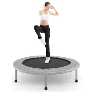 38 in. Folding Mini Trampoline Fitness Rebounder with Safety Pad Silver and Black