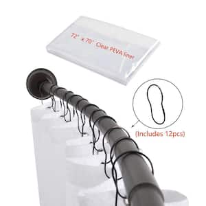 72 in. Adjustable Rust-Proof Aluminum Curved Shower Curtain Rod, Includes Shower Rings and PEVA Liner, Oil Rubbed Bronze