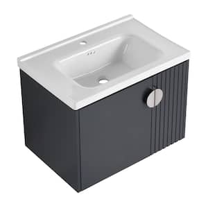 27.75 in. W x 18.5 in. D x 20.68 in. H Single Sink Wall Mounted Bath Vanity in Black with White Ceramic Top