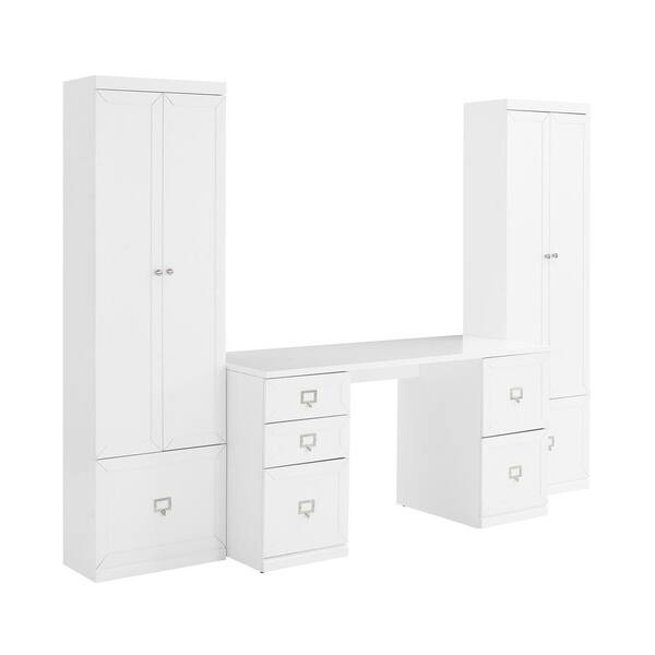 CROSLEY FURNITURE Harper 106 in. Rectangular White Executive Desk with Storage Cabinets