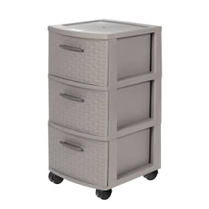 3-Drawer 26 in. H x 12.6 in. W Resin Rolling Cart in Taupe
