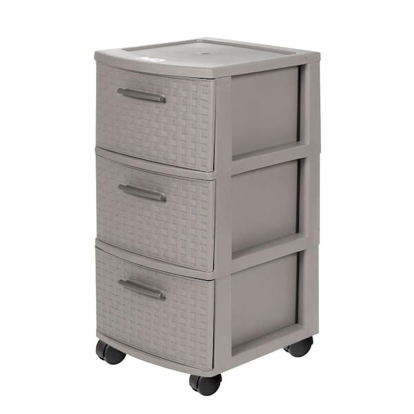 MQ 3-Drawer 26 in. H x 12.6 in. W Resin Rolling Cart in Taupe