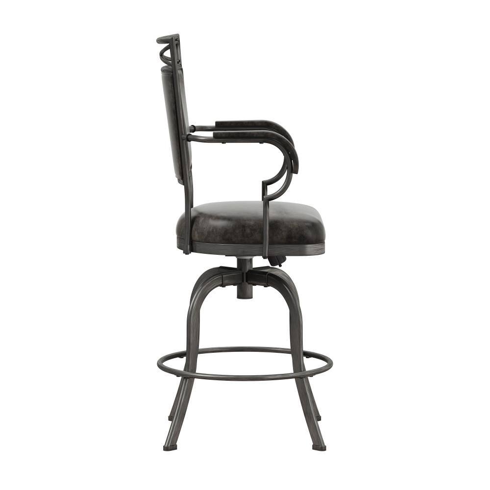 Pewter Gray Metal Swivel Saddle-Style Counter Stool