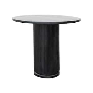 Stained Black Mango Wood 35 in. Ribbed Base Pedestal Dining Table Seats 2