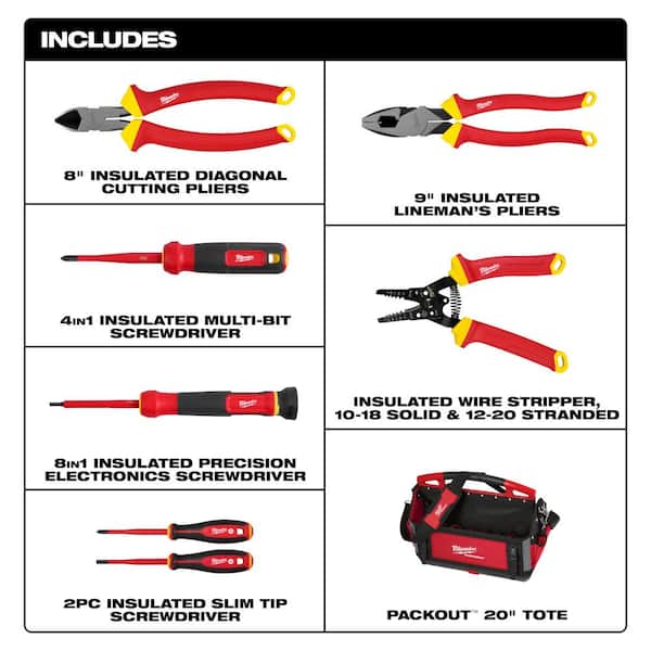 Electricians Screwdriver Set with 20 in. packout Tote Bag (7-Piece)