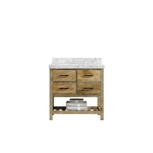 Parker Mango 36 in. W x 22 in. D x 36 in. H Center Sink Bath Vanity in Natural Mango with 2 in. Carrara Marble Top