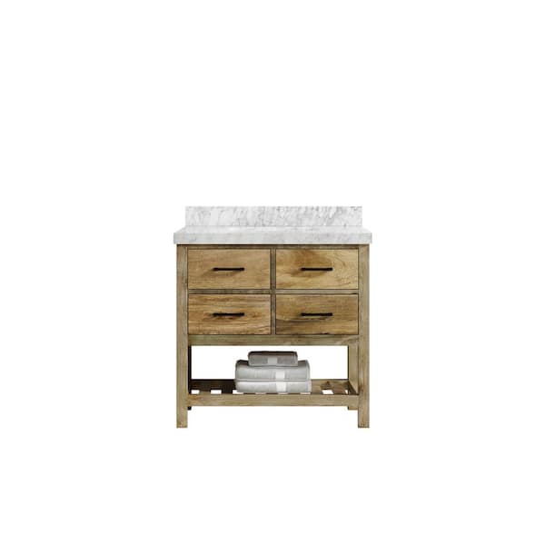 Willow Collections Parker Mango 36 in. W x 22 in. D x 36 in. H Center Sink Bath Vanity in Natural Mango with 2 in. Carrara Marble Top