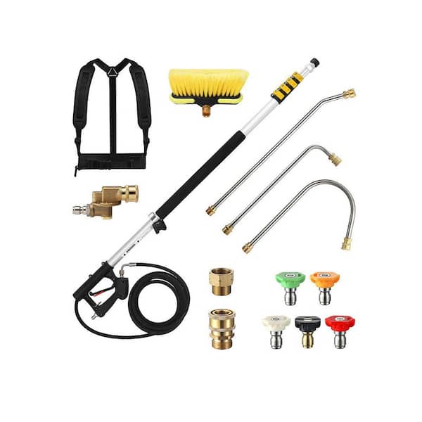 24 ft. Telescoping Pressure Washer Sprayer Wand with Brush Head Gutter Cleaner 5 Nozzle Tips Hose Adapters Belt