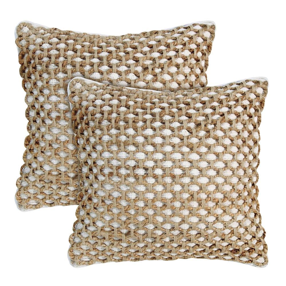 Jada White Geometric Braided Polyester 18 in. x 18 in. Throw Pillow