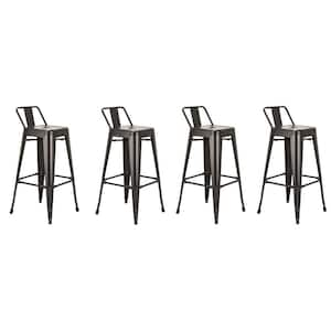 26 in. Black Low Back Metal Counter Height Bar Chair with Metal Seat Set of 4