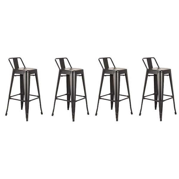 HomeRoots 26 in. Black Low Back Metal Counter Height Bar Chair with Metal Seat Set of 4
