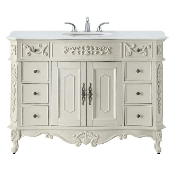 Winslow 48 in. W x 22 in. D x 35 in. H Single Sink Freestanding Bath Vanity in Antique White with White Marble Top