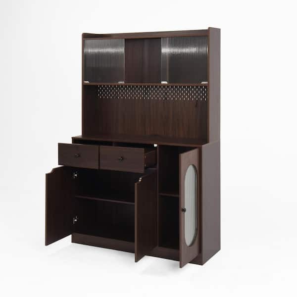 15.74 in.W x 47.2 in.D x 71 in.H in Walnut MDF Kitchen Pantry Cabinet with Microwave Stand and Storage